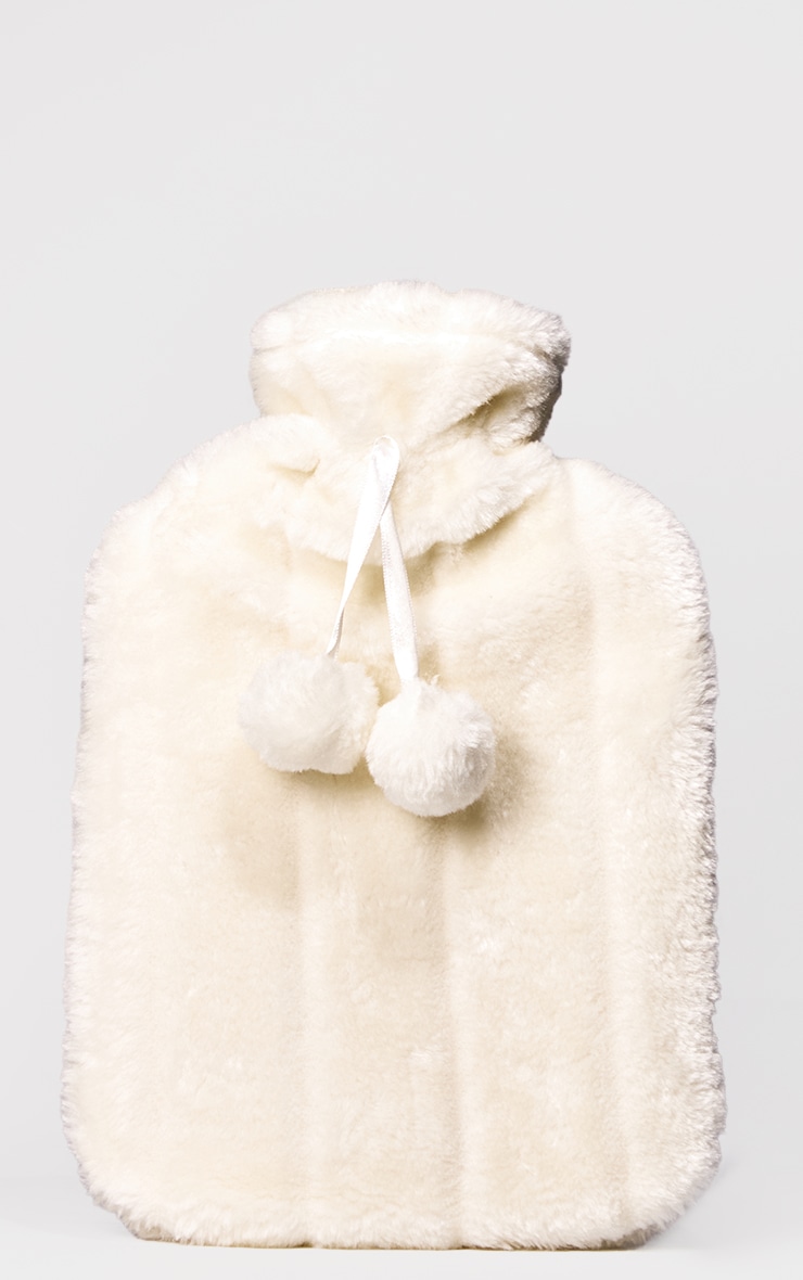 Cream Faux Fur Hot Water Bottle 2L image 3