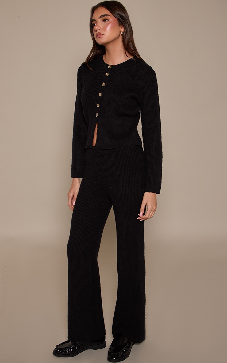 Black Wide Leg Brushed Knit Pants image 2