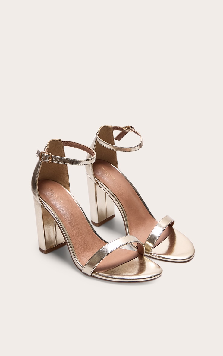 Gold Wide Fit Pu Round Toe Block Heeled Sandals image 2