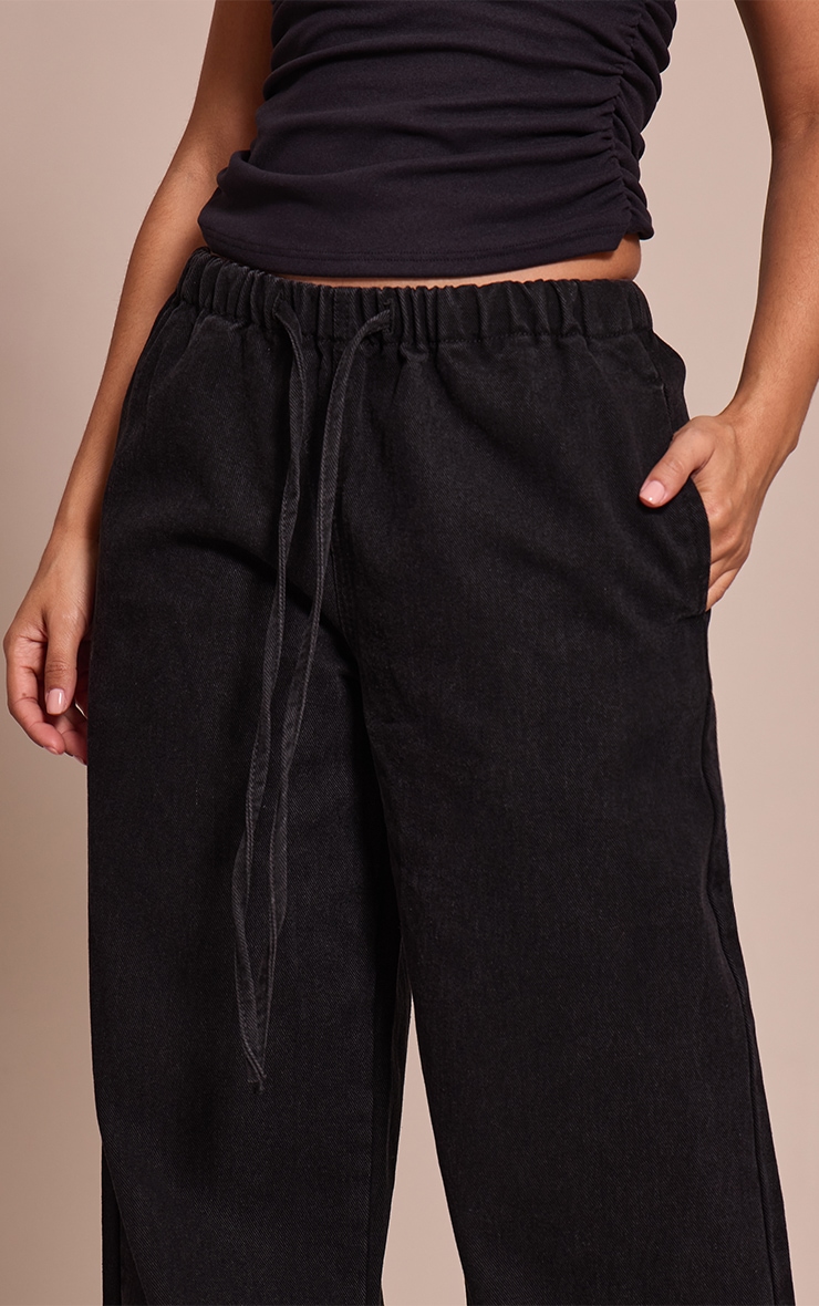 Petite Black Denim Elasticated Tie Waist Wide Leg Jeans image 4
