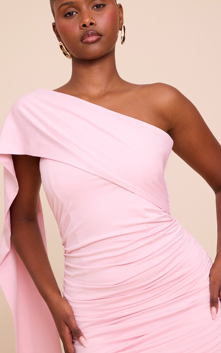 Pink Double Layer Soft Touch Bandeau Scarf Detail Ruched Mini Dress image 4