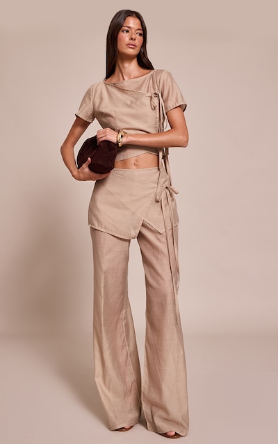 Stone Sheer Organza Tie Detail Straight Leg Pants