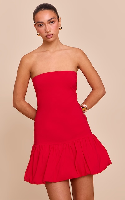 Robe bustier bouffante tissée stretch rouge