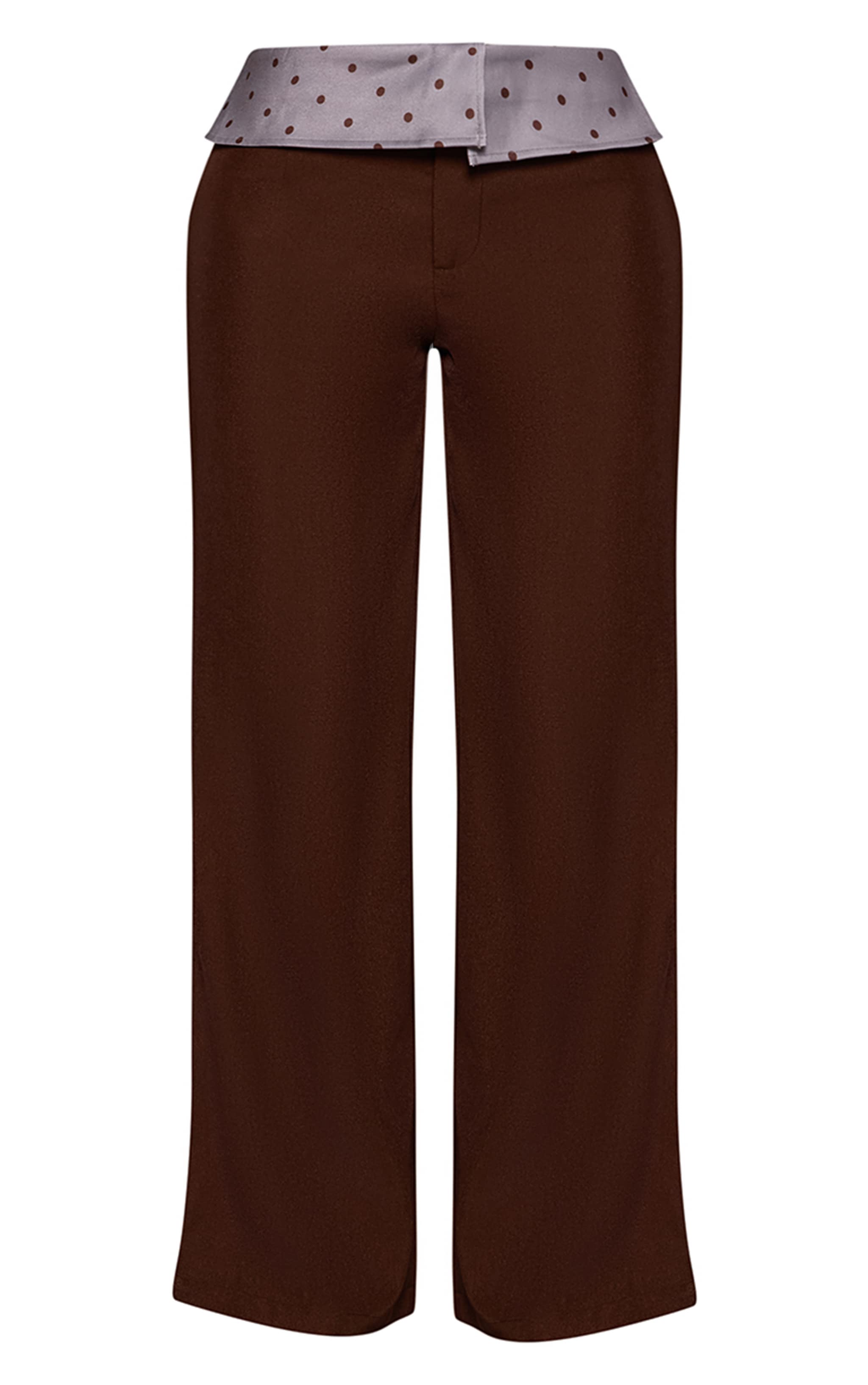 Petite Chocolate Contrast Polka Dot Waistband Low Waist Tailored Pants  image 5