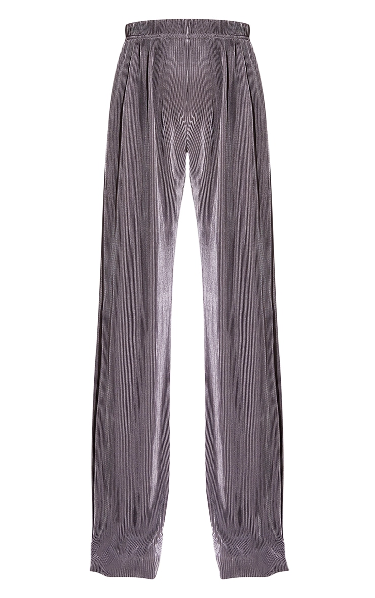 Grey Plisse Wide Leg Trousers image 5