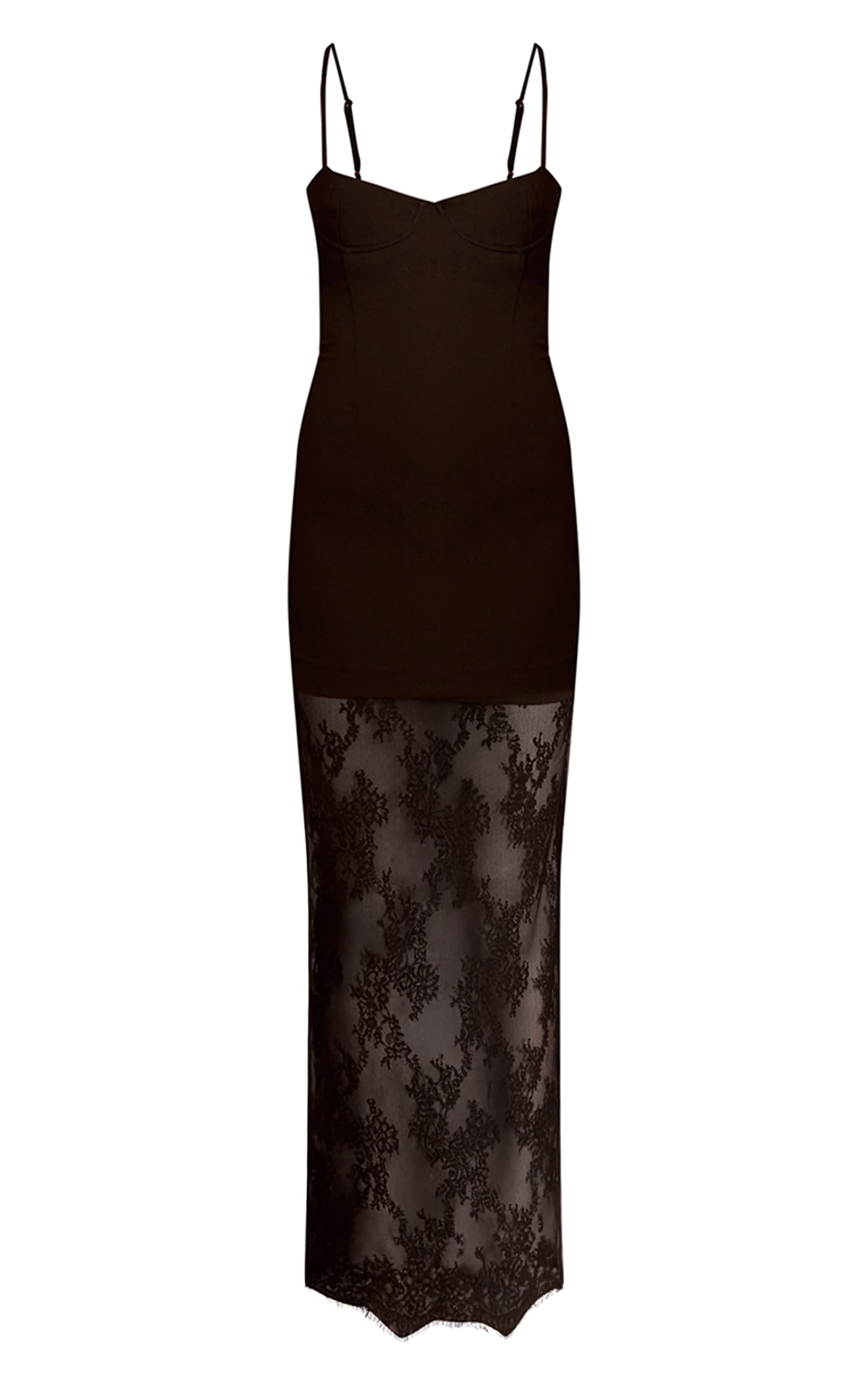 Black Woven Corset Lace Hem Strappy Maxi Dress image 6