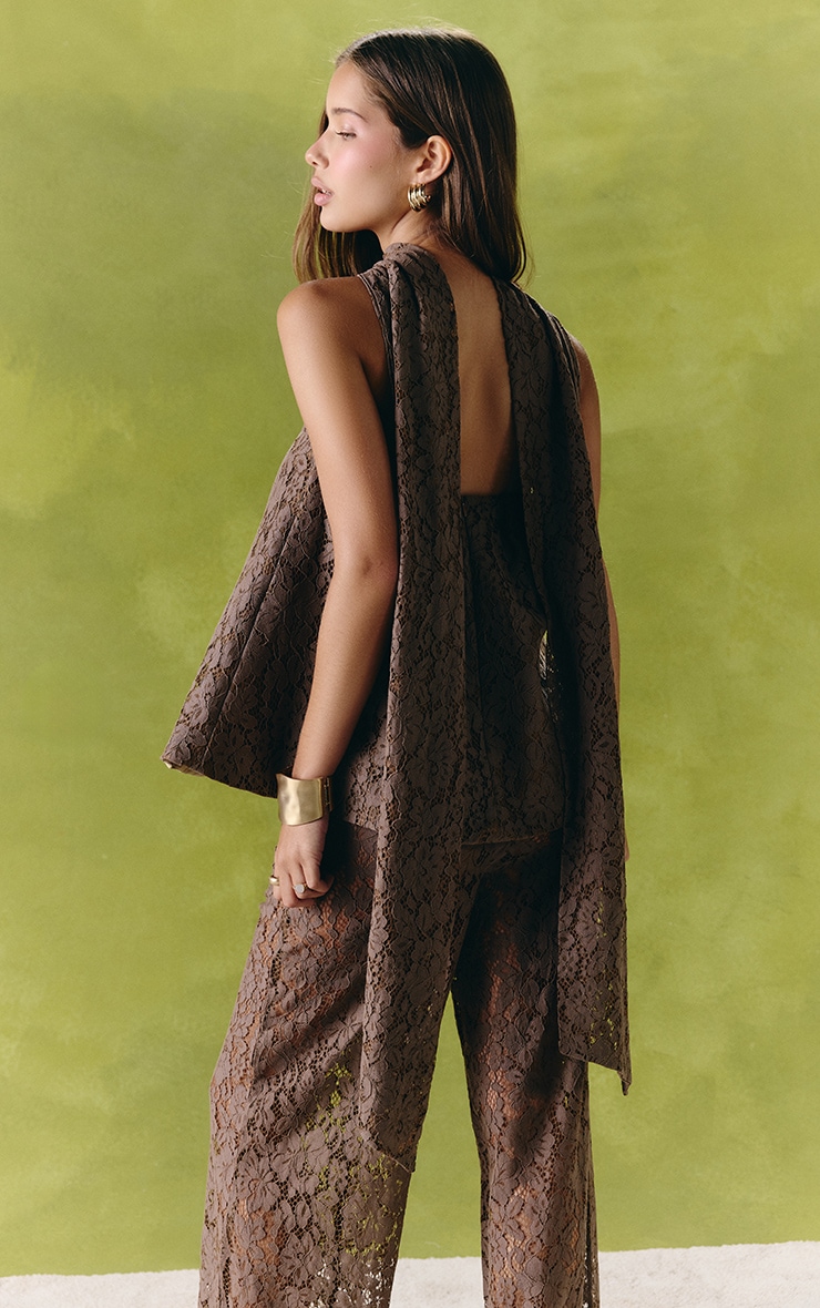 Brown Structured Lace Sweetheart Bandeau Top image 2