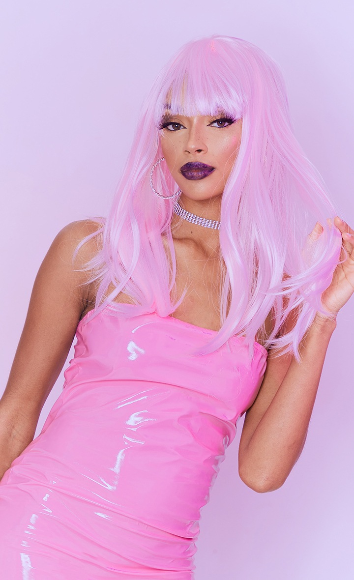 Pink PU Bandeau Bodycon Dress