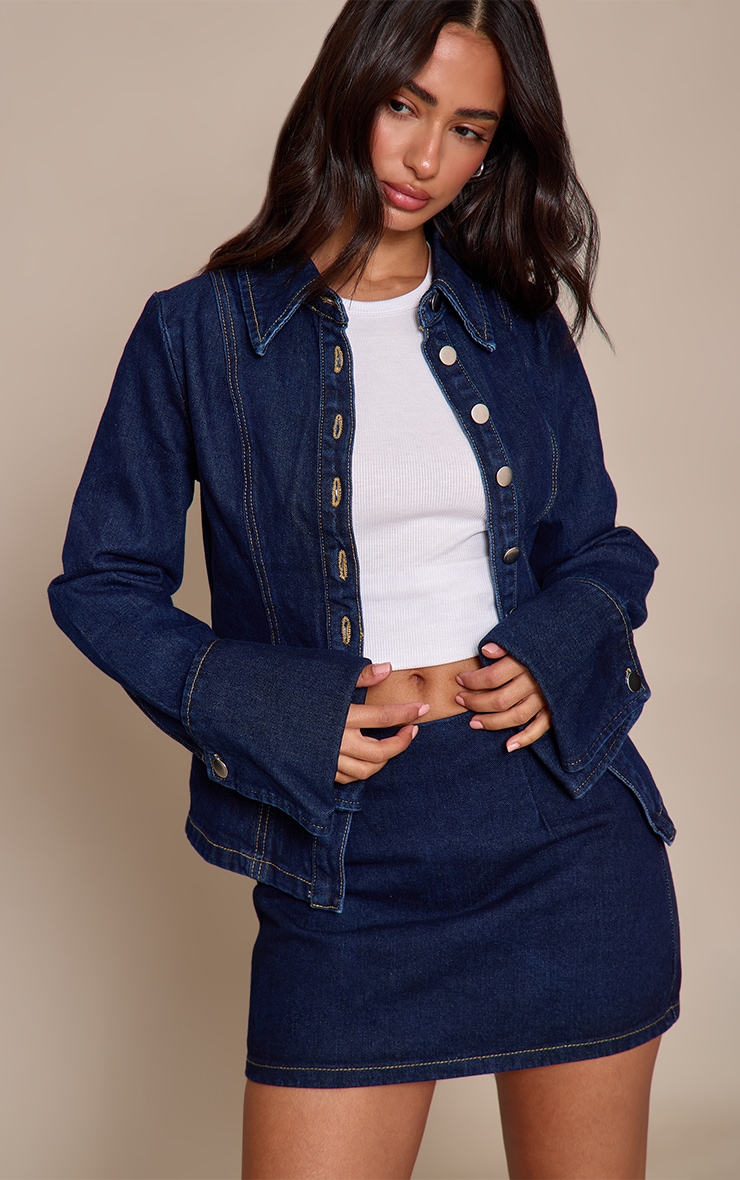 Petite Indigo Blue Wash Long Sleeve Fitted Denim Shirt image 3