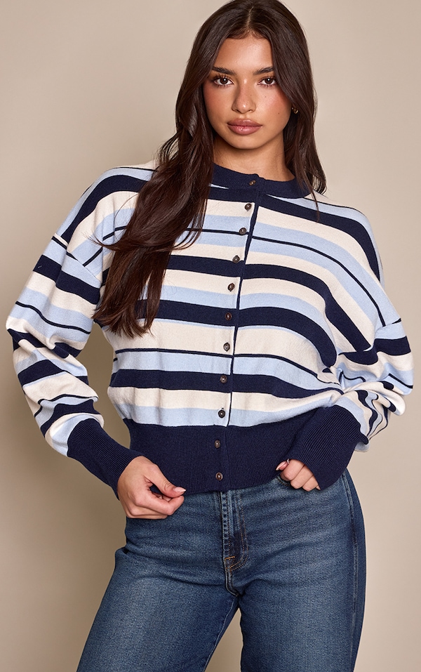 Blue Stripe Compact Knitted Cardigan 