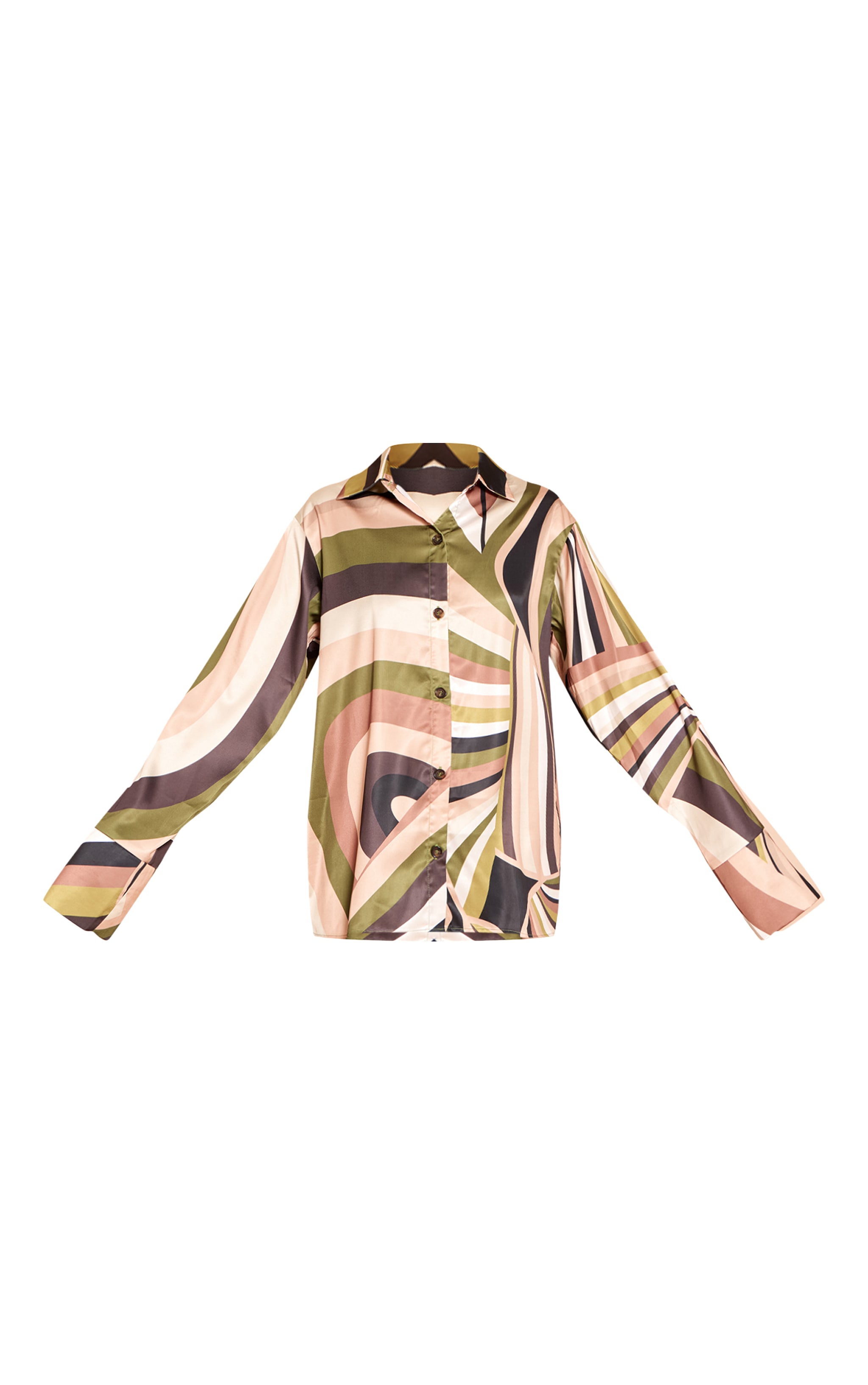 Green Abstract Print Oversized Deep Cuff Shirt image 5