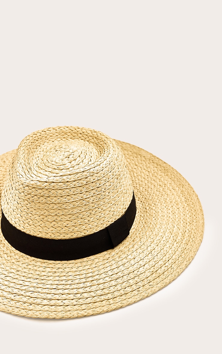 Natural Raffia Sun Hat with Black Ribbon Detail image 3