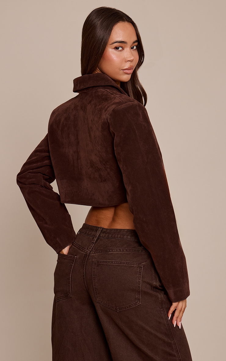 Chocolate Faux Suede Extreme Cropped Blazer image 2