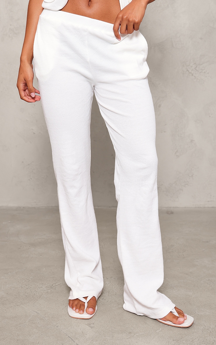 Cream Ribbed Wide Leg Pants image 2