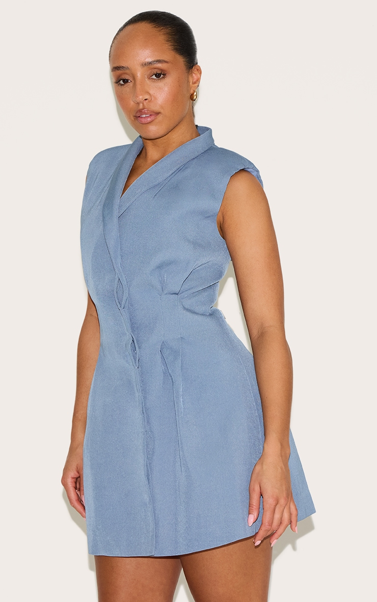 Shape Sky Blue Cross Over Cinched Waist Sleevless Blazer Dress image 4