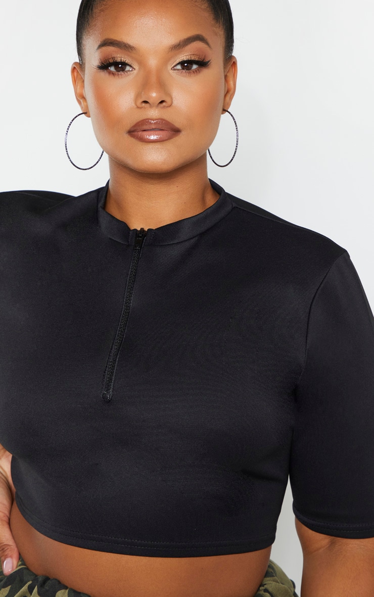Plus Black Scuba Zip Front Crop Top PrettyLittleThing