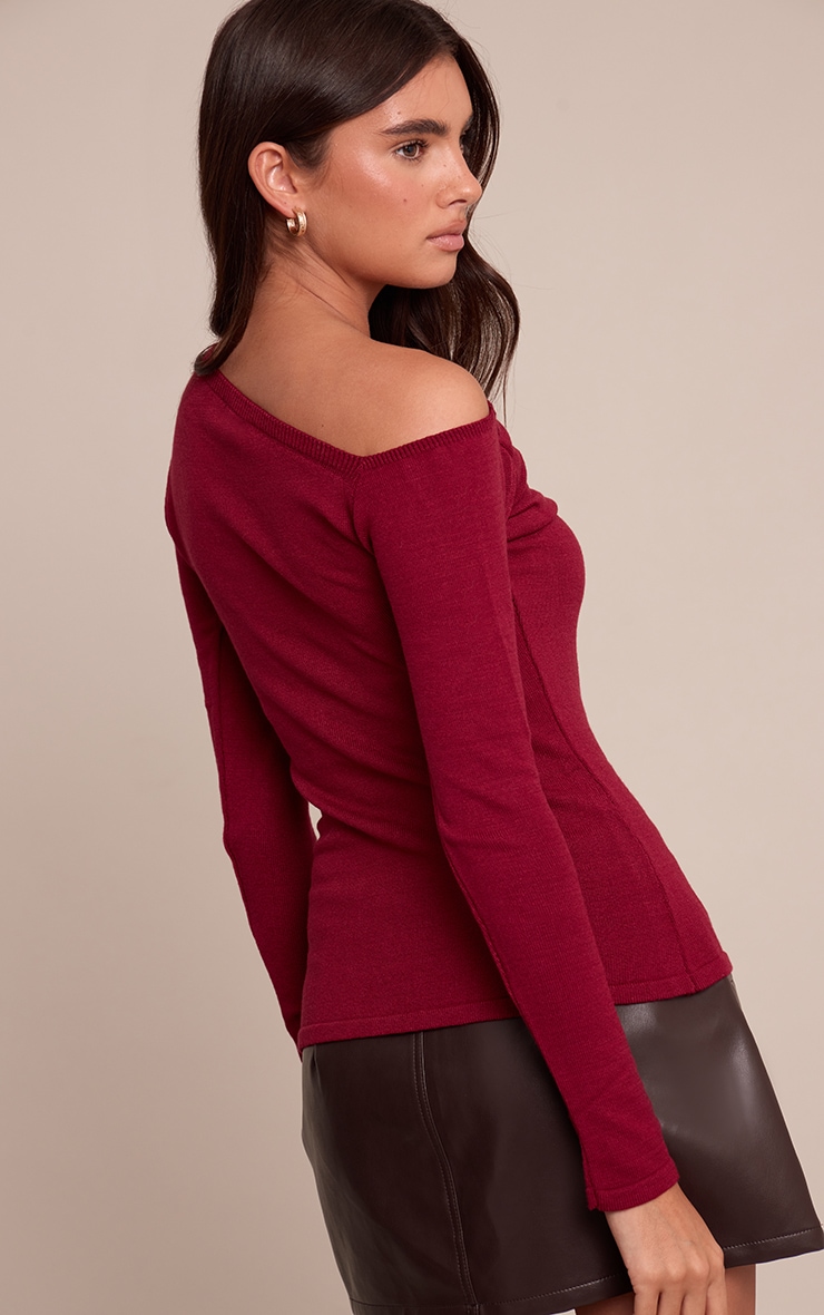 Burgundy Asymmetric Knitted Top image 2