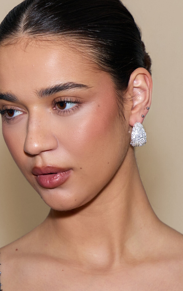 Silver Diamante Chunky Mini Hoop Earrings image 1