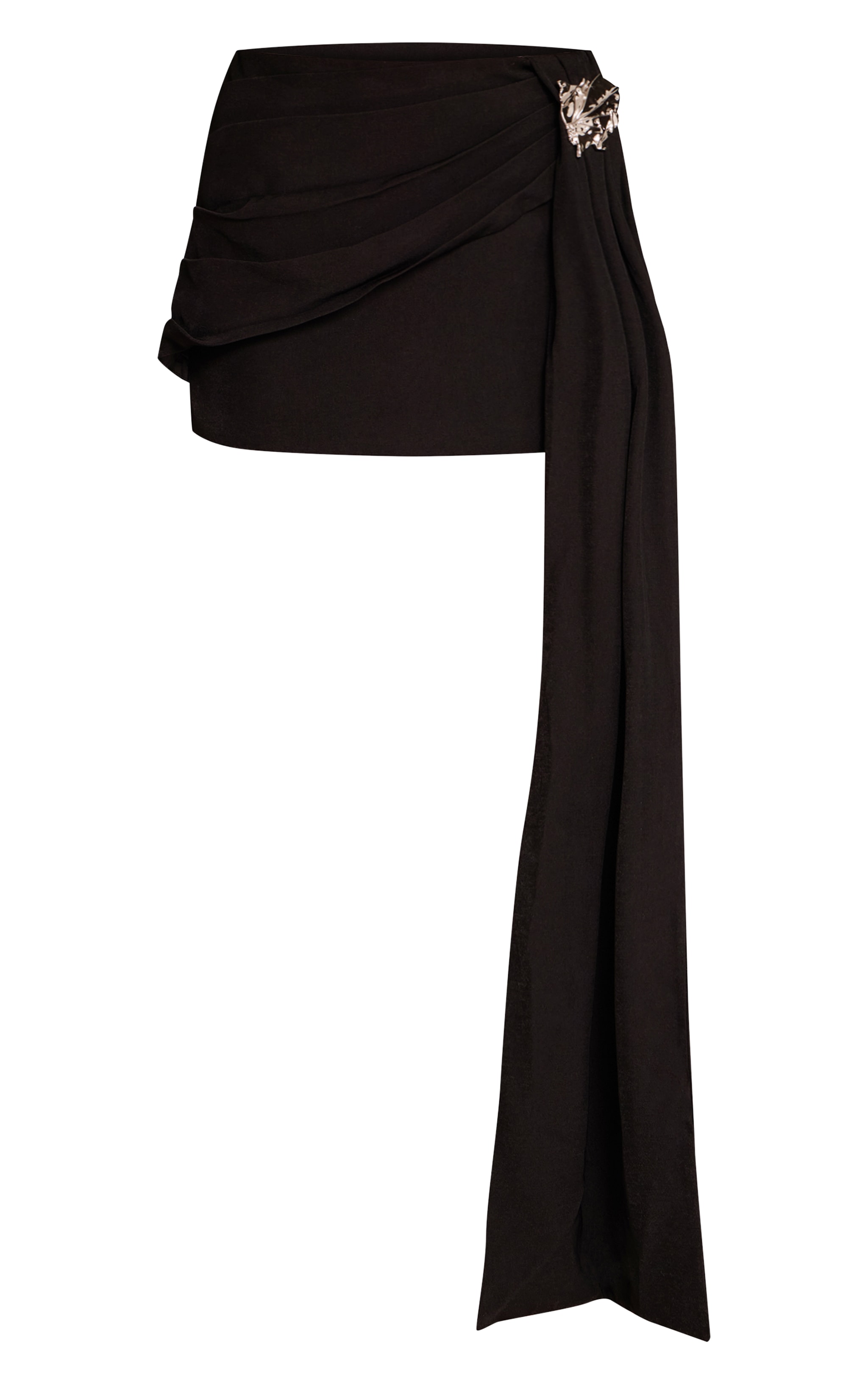 Premium Black Woven Drape Trim Detail Mini Skirt image 5