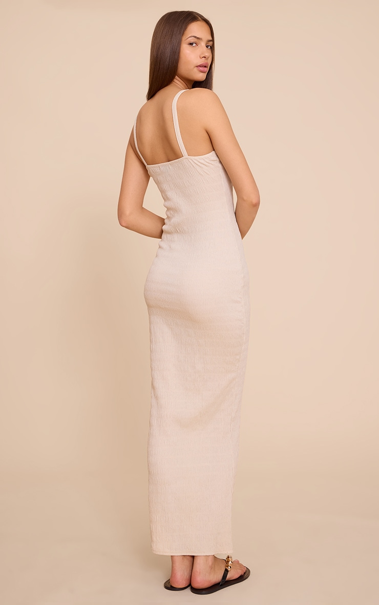 Cream Textured Scoop Neck Sleeveless Maxi Dress image 2