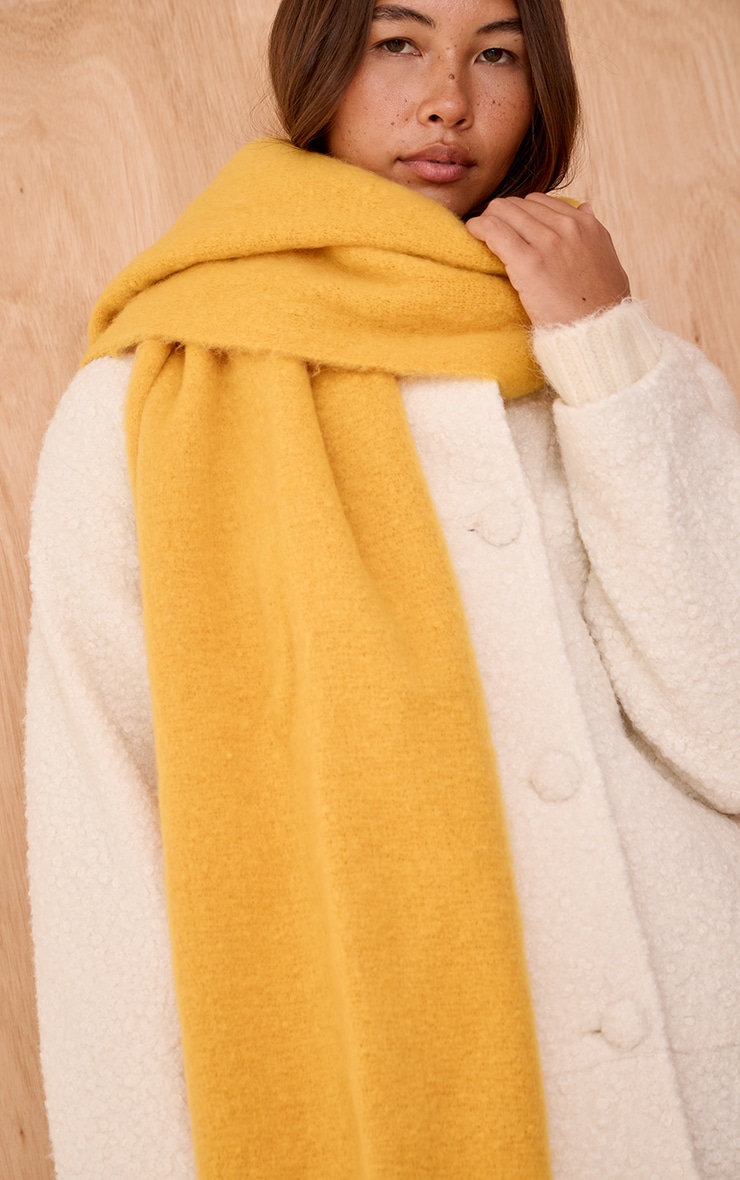 Mustard Brushed Knit Tassel Scarf image 1