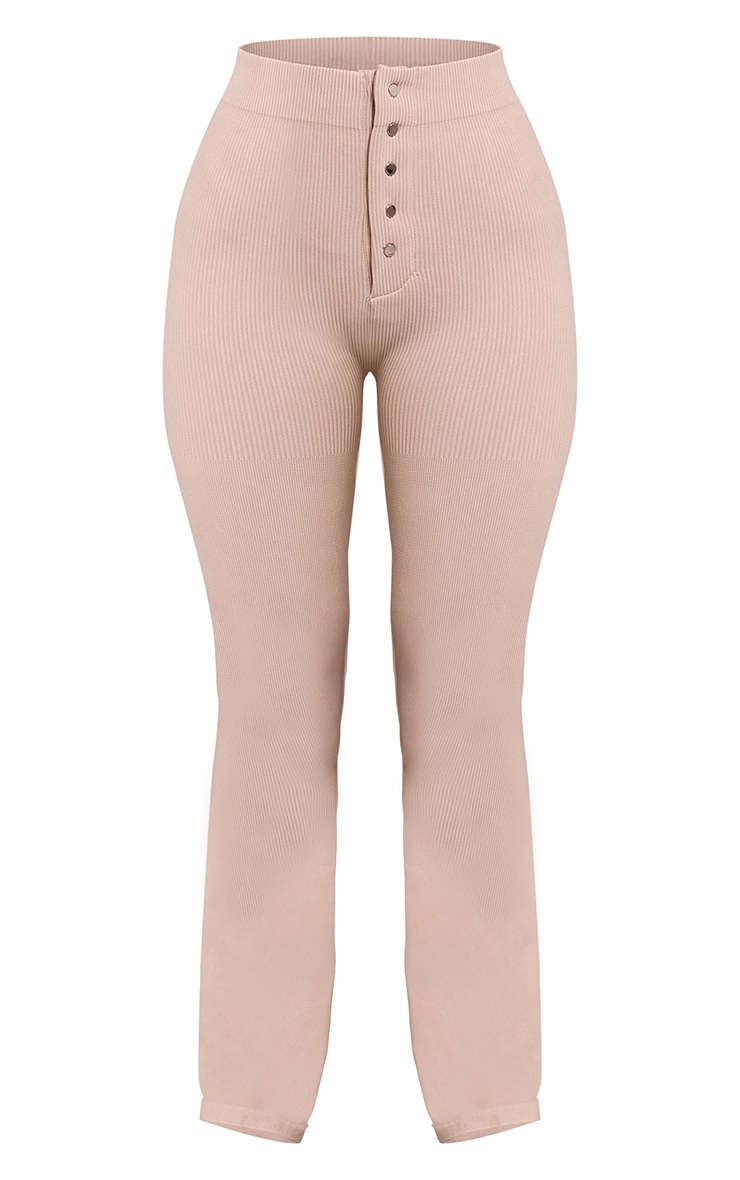 Petite Stone Snatched Rib Button Detail Flare Leggings image 5
