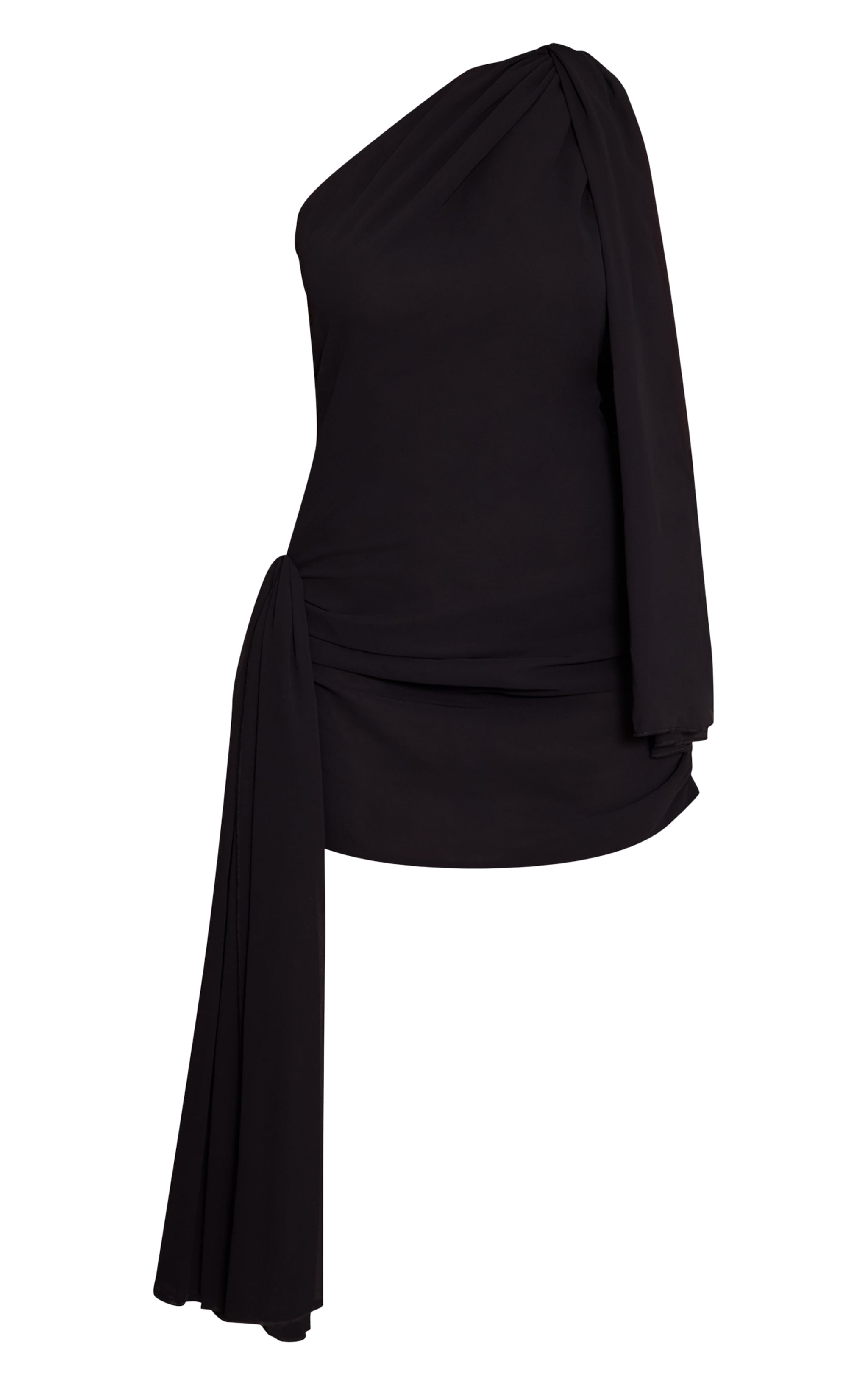 Black Chiffon Draped Detail Mini Dress image 5
