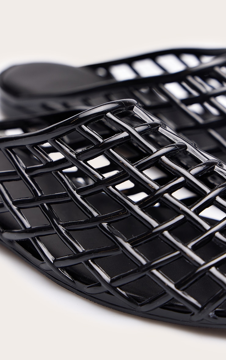 Black Jelly Round Toe Weave Flat Mule image 5