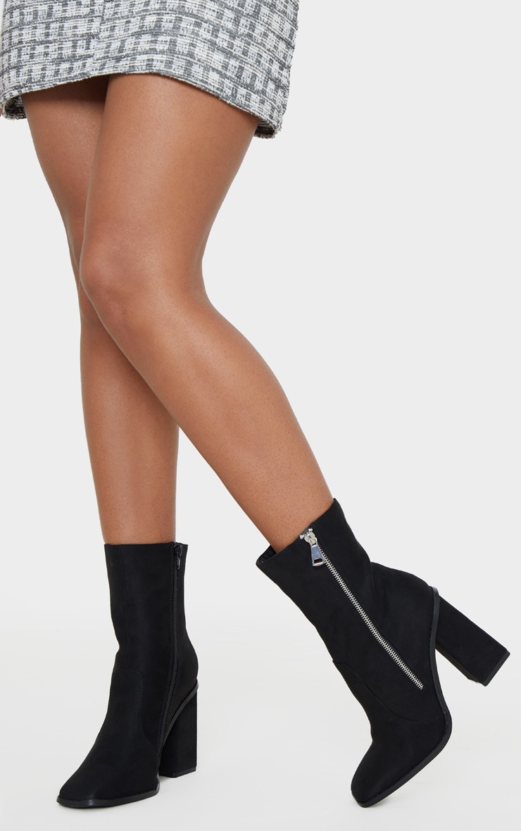 Black Square Toe Chunky Block Heel Ankle Boot
