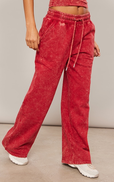 Red Washed Oversized Low Rise Wide Leg Sweatpants