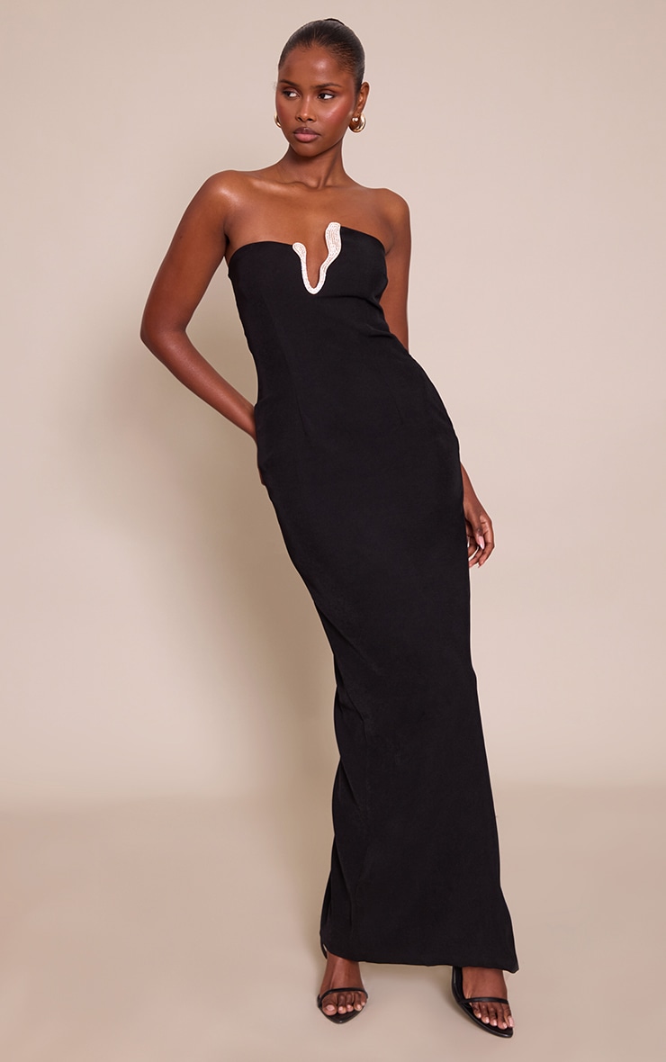 Black Trim Detail Bandeau Bodycon Maxi Dress image 1