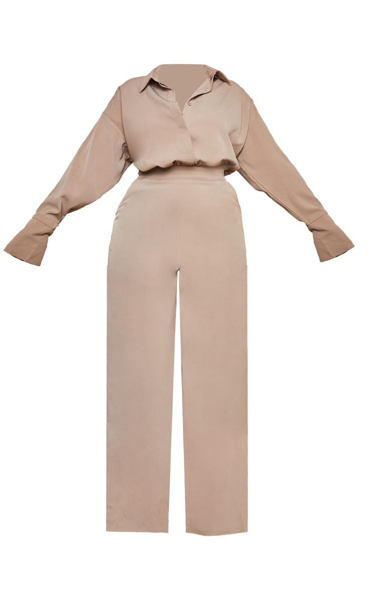 Plus Taupe Oversized Shirt Wide Leg Jumpsuit image 5