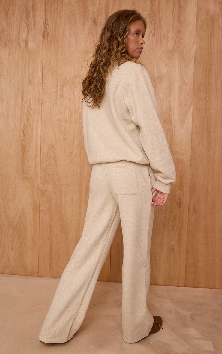 Oatmeal Marl Cotton Fleece Straight Leg Sweatpants image 3