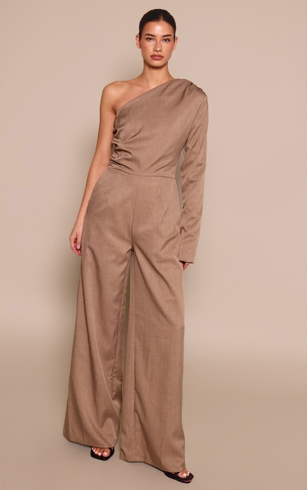 Mocha Woven Tailored One Sleeve Jumpsuit