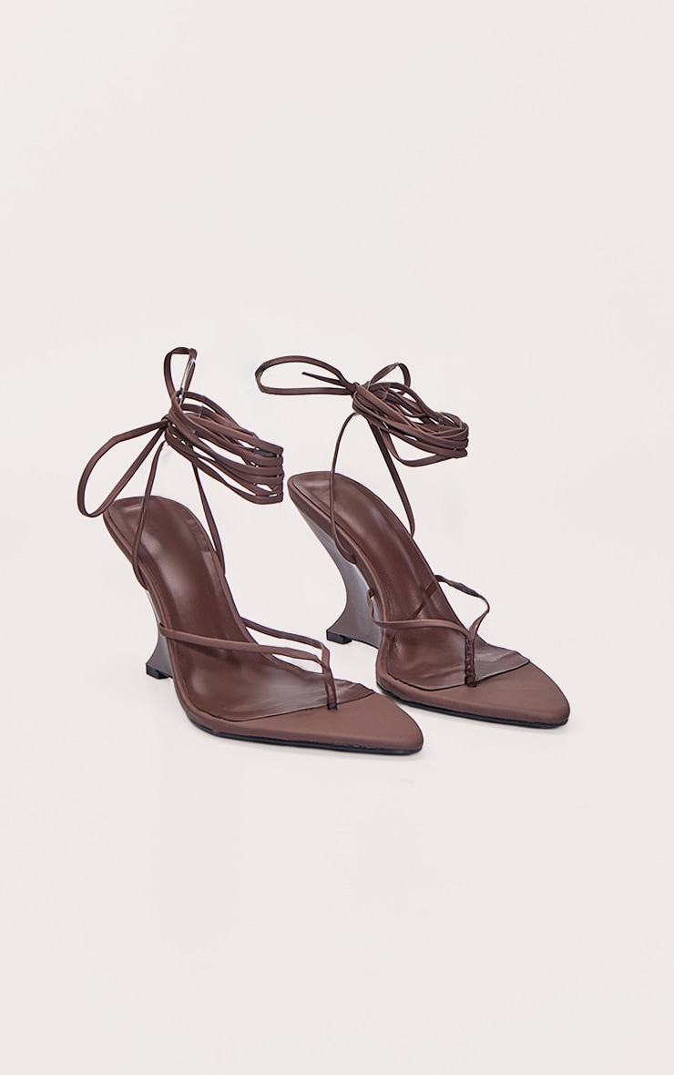 PLT Label Chocolate Brown Pu Toe Thong Strappy High Heeled Sandals image 3