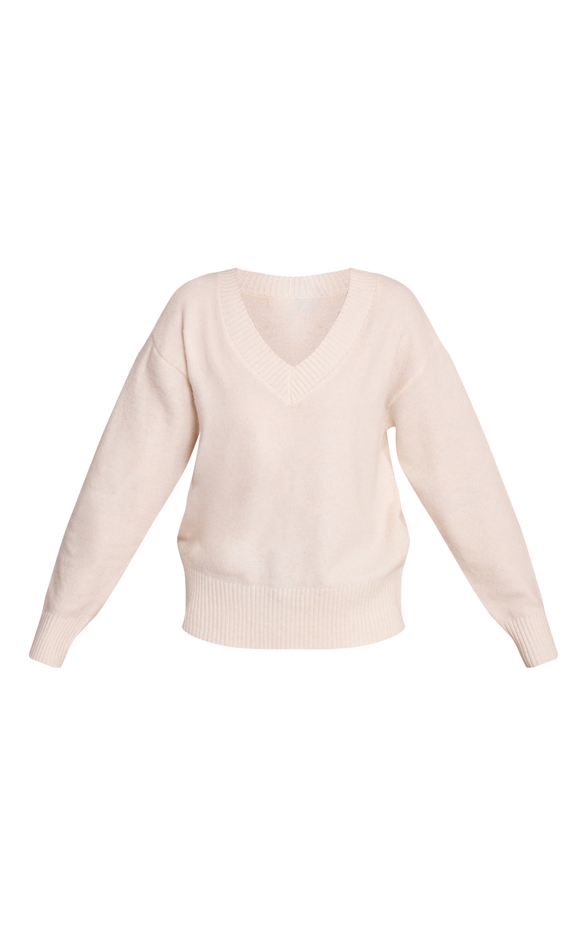 Pull en maille tricot crème à col en V image 5