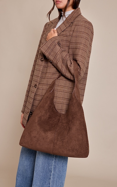 Chocolate Faux Suede Seam Detail Tote Bag