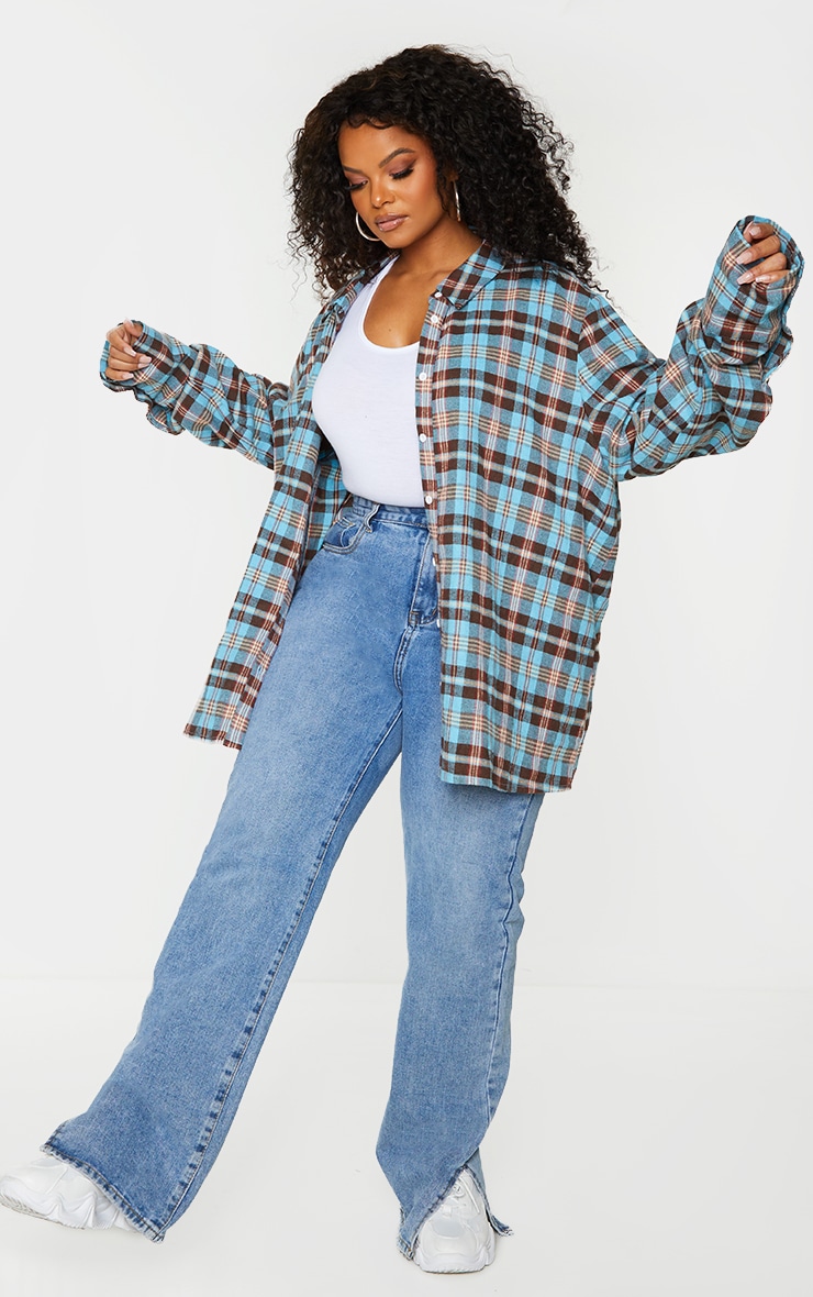 Plus Blue Checked Oversized Shirt