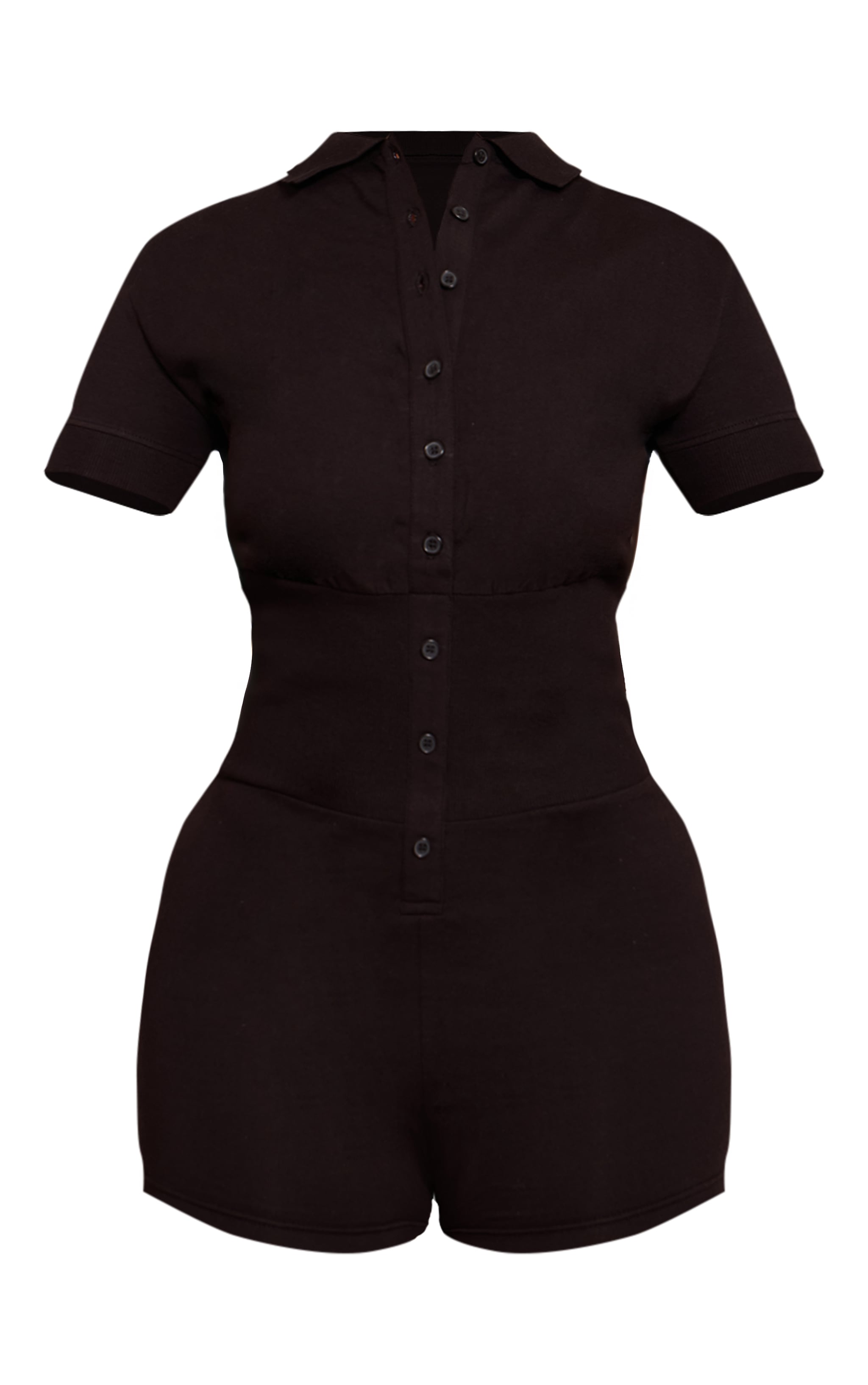 Shape BLACK Polo Button Front Cinched Waist Romper image 5
