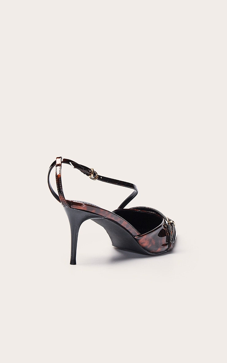 Tortoishell Point Toe Buckle Detail Low Heel Courts image 4