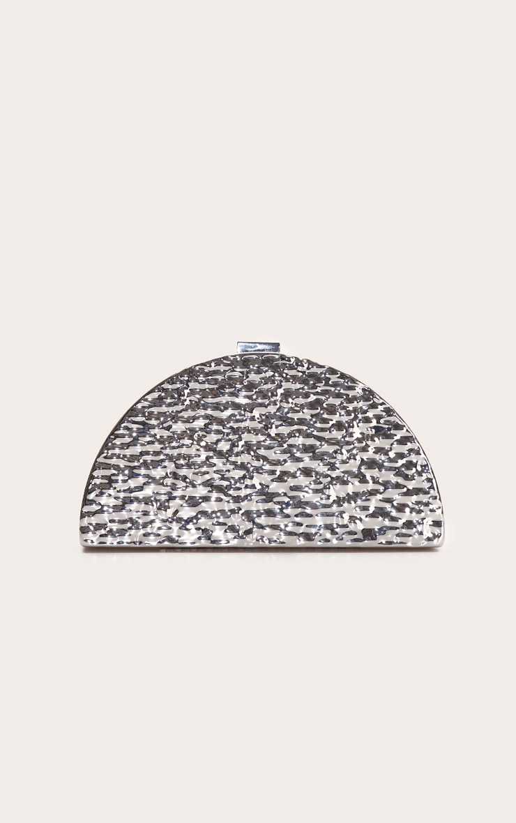 Silver Textured Crescent Clutch Bag image 2