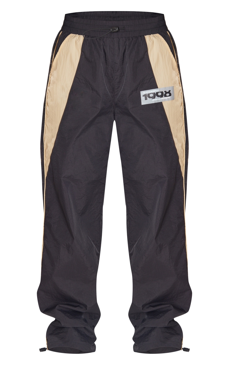 Black Shell Graphic Print Contrast Wide Leg Sweatpants image 5