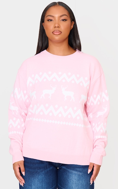 Plus Pink Oversized Fairisle Panel Christmas Jumper