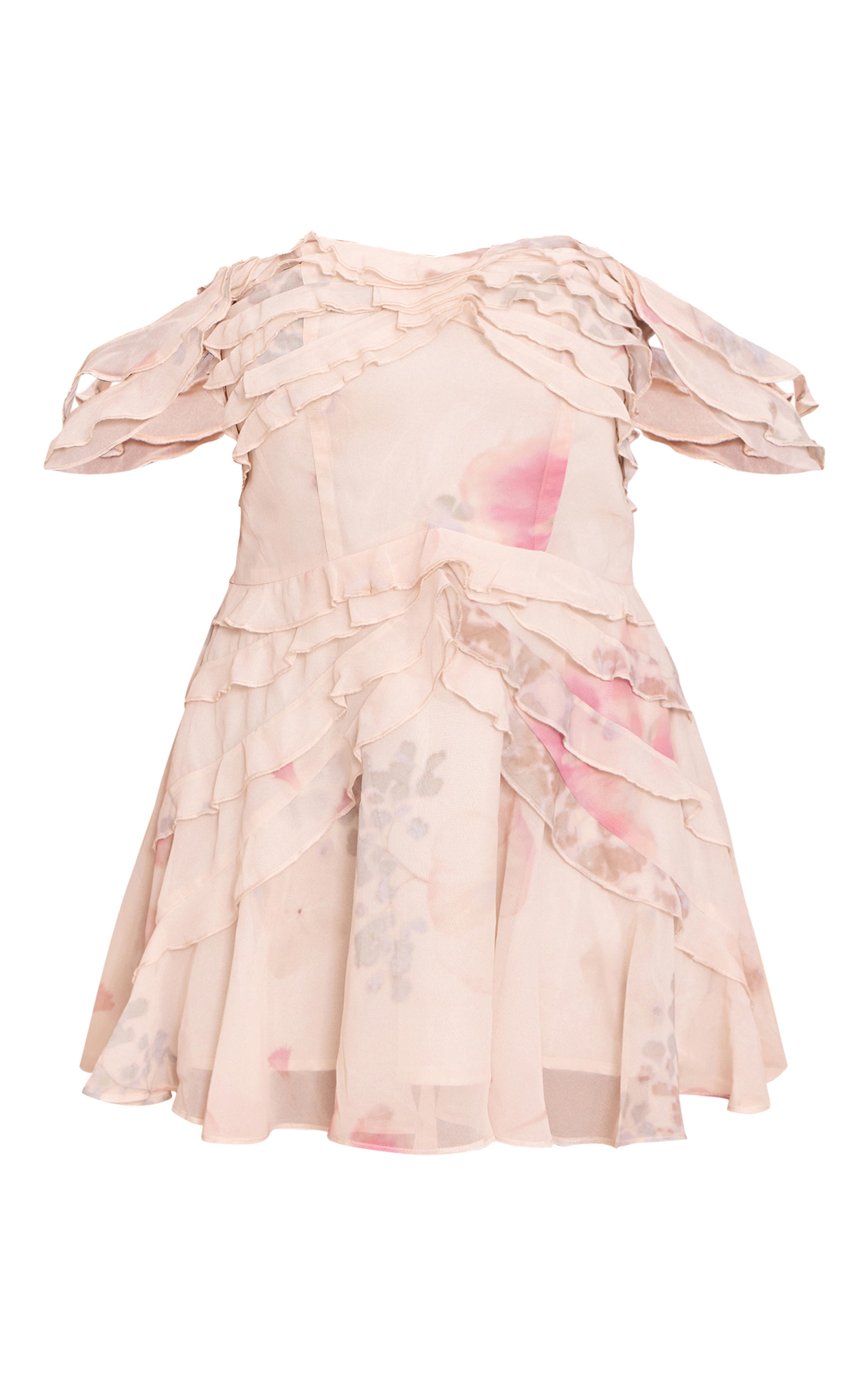  Multi Print Bardot Frill Details Shift Dress image 5