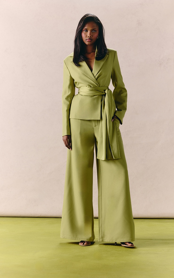 Apple Green Woven Wide Leg Pants