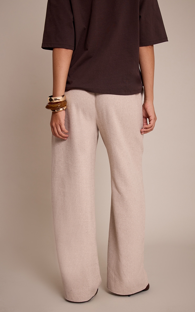 Sand Herringbone Brushed Drawstring Low Rise Pants image 3