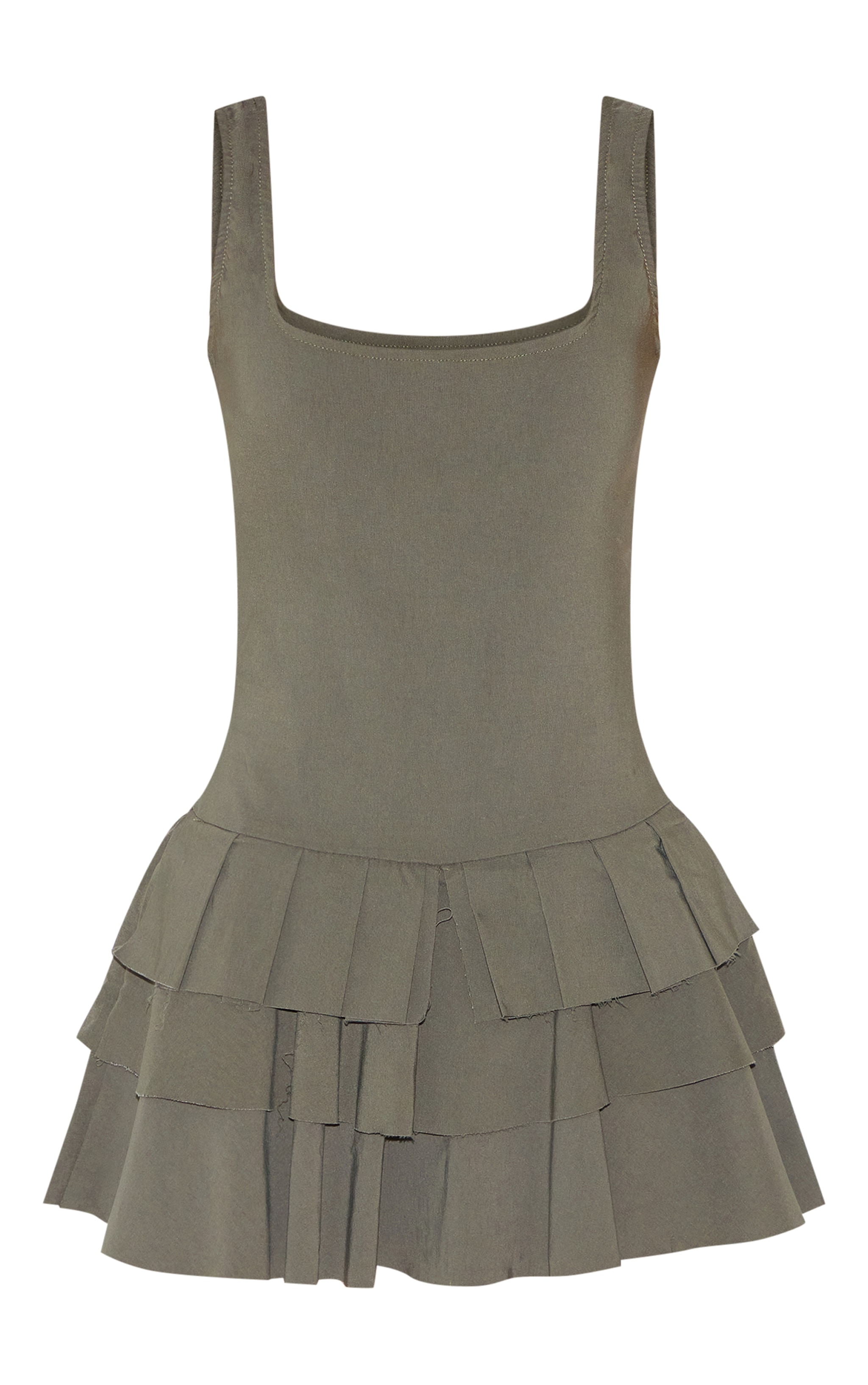 Khaki Stretch Woven Pleated Skort Romper image 5