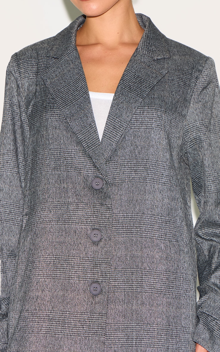 Grey Check Print Oversized Trench Coat image 4