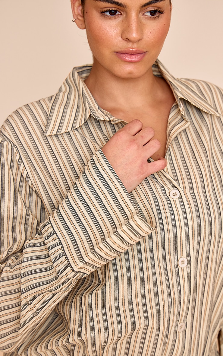 Plus Stone Linen Look Stripe Shirt Style Long Sleeve Skort Playsuit image 4