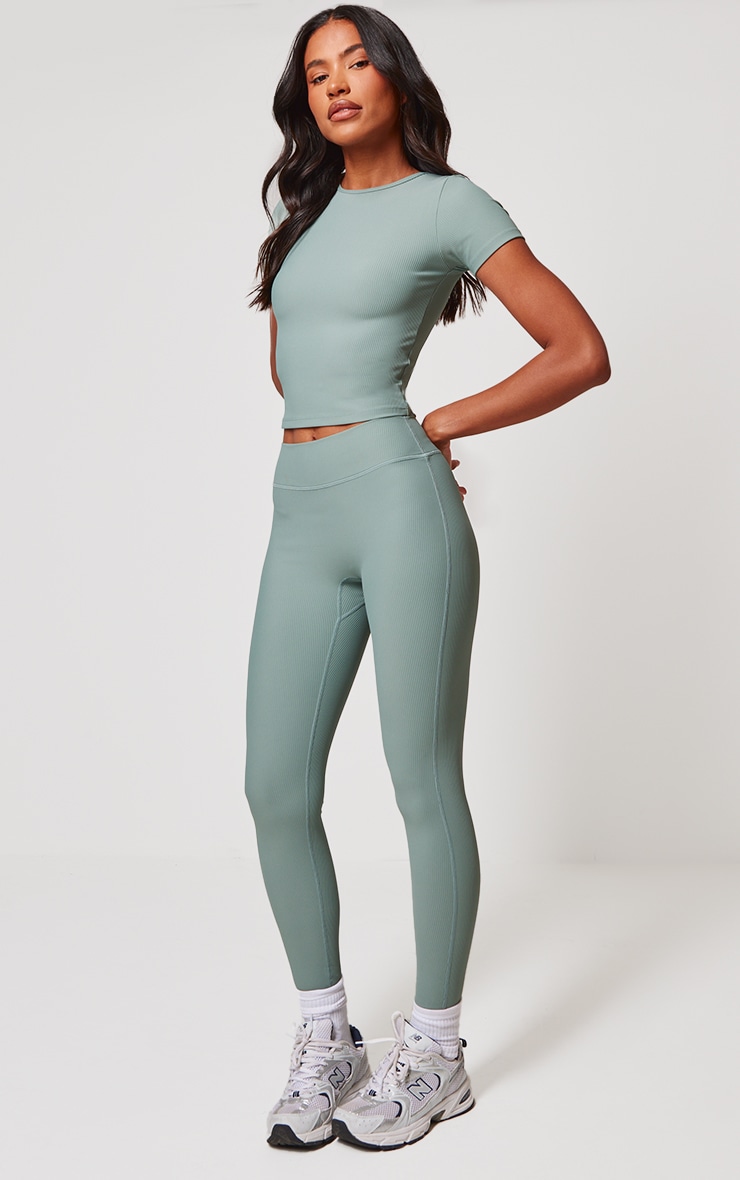 PLT PERFORM Legging de sport côtelé bleu vert image 1